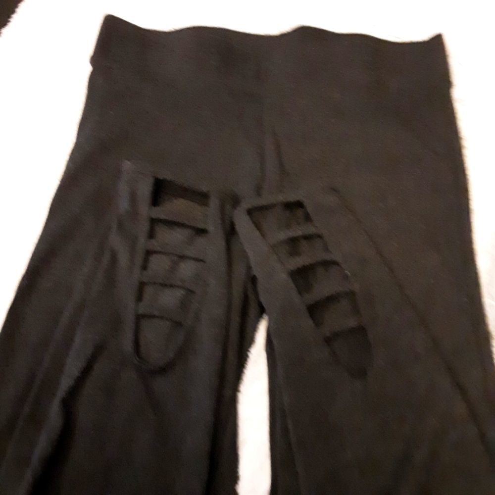 Old Navy Leggings High-Waist Cropped Lattice Split Hem Women's Black  size M